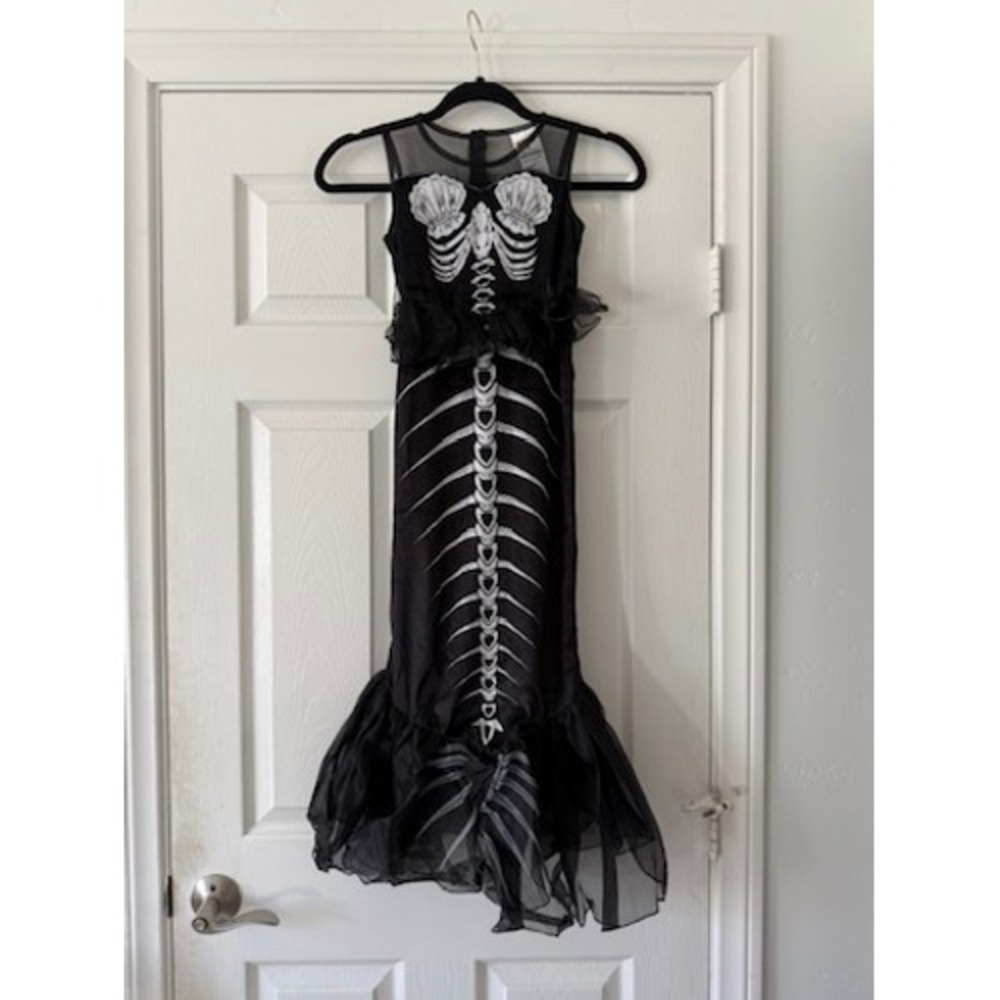 spooktacular creations mermaid skeleton black costume, kids size small (5-7 yrs)